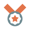 Graphic of an award metal with a star in the middle.