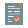 Graphic of a completed document with a checkmark in the lower righthand corner.