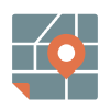 Graphic of a map with a location pin in the lower righthand quadrant.