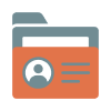 Graphic of a manilla folder with a user icon and information on it.
