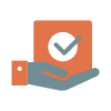 Graphic of a hand holding a box with a checkmark on the side.