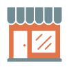 Graphic of a storefront with a door and large window and an awning across the top.