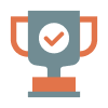 Graphic of a trophy with a checkmark on it.